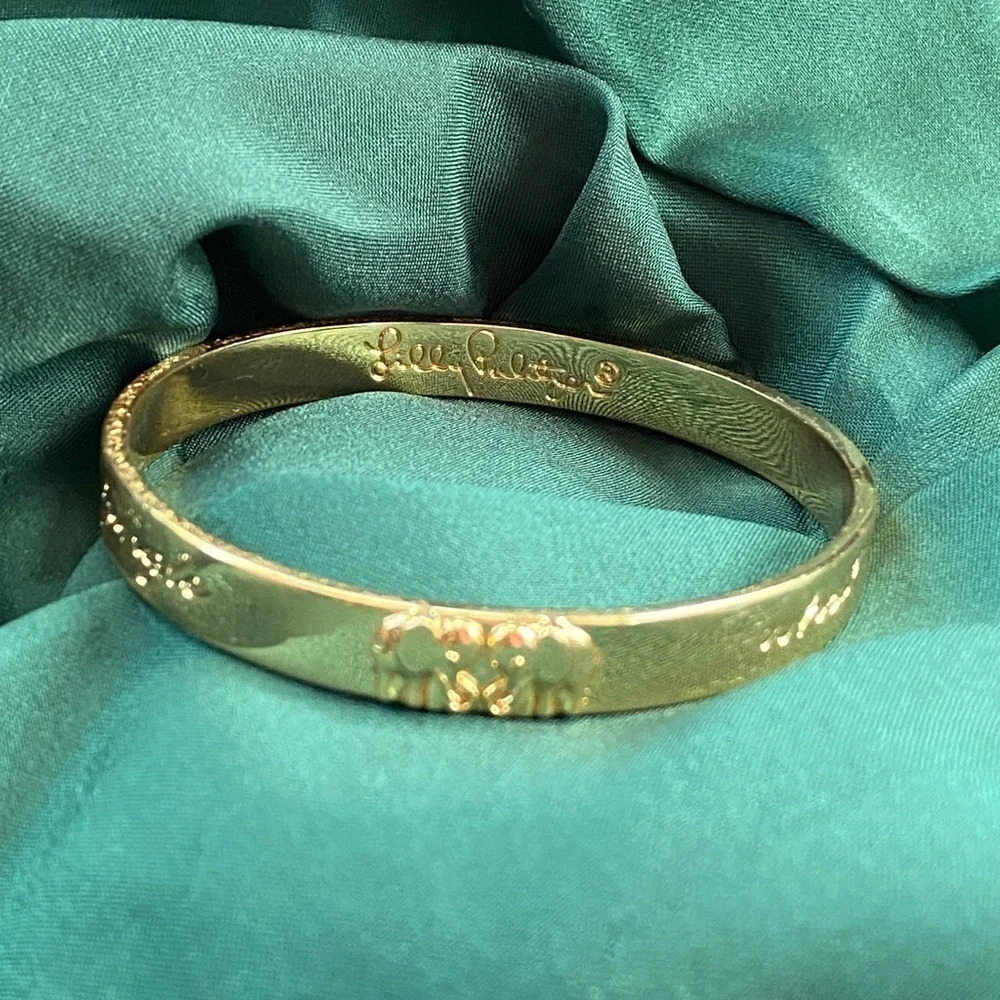Lilly Pulitzer Gold Tone Lucky Elephant Jungle Bangle 7”